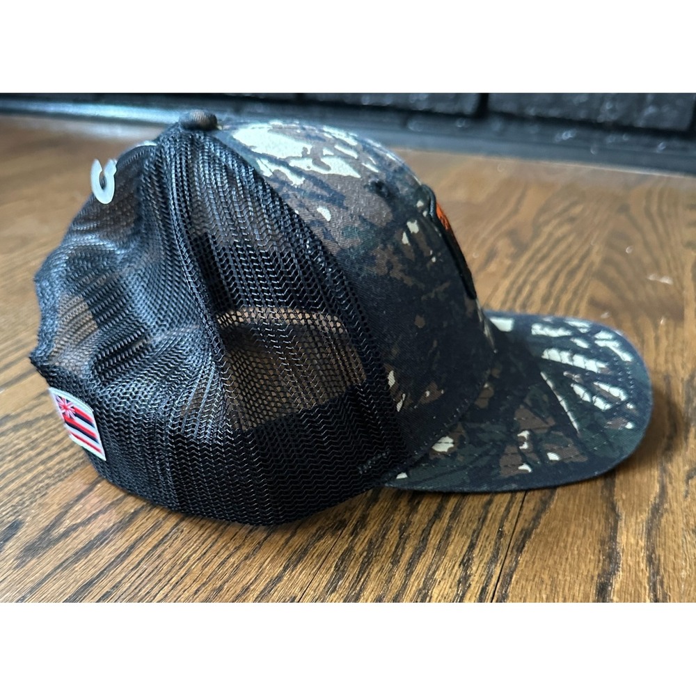 Quiksilver Hawaii Camo Logo Snapback Trucker Hat Mens Mesh Surf Cap Black Orange - Picture 5 of 8